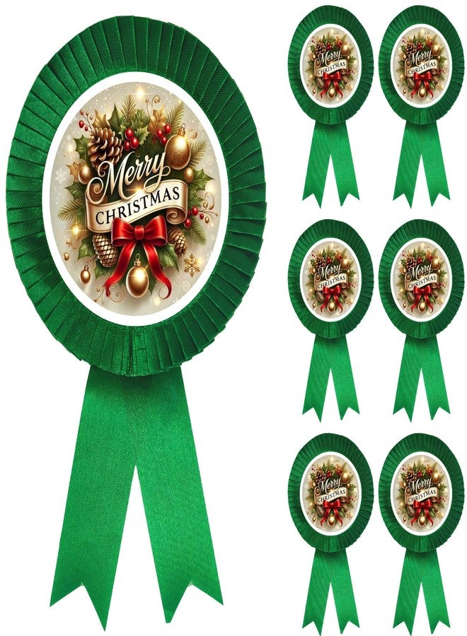 NEXGEN TRENDS Single Line Christmas Satin Ribbon Badge with Merry Christmas Logo - Premium Event Badge for Kids, Schools, Office Parties & Carol Programs (Pack of 10) (Dark Green) - Image 1